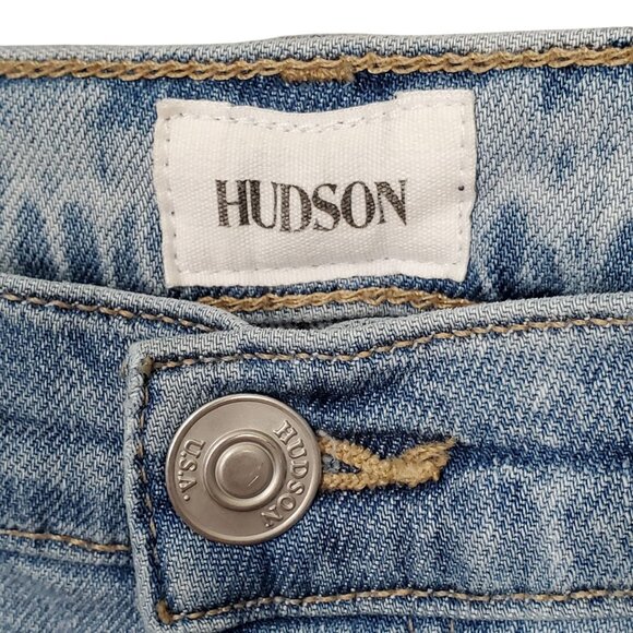 Hudson Womens 32 Jeans Riley Crop Relaxed Straight Distressed Denim Button Fly - Picture 13 of 13